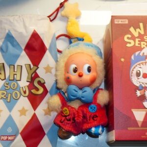 Pop Mart Whimsical Plush Toy with Red and Blue Outfit